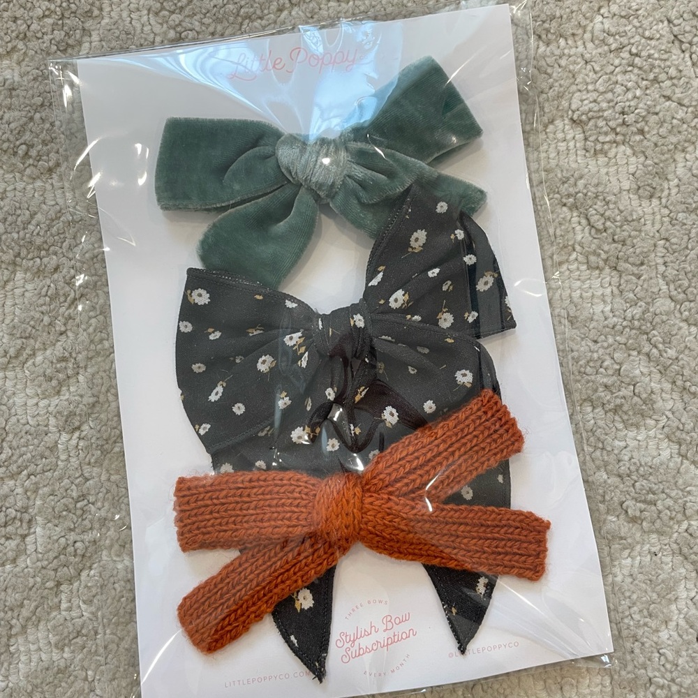 Little poppy co clip headband set Claire velvet orange neutral knit blue floral